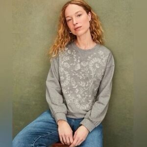 Garnet Hill Amari embroidered floral knit sweatshirt cottagecore bohemian small